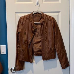 Faux leather jacket in chestnut